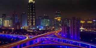 美丽的夜光上海立交桥十字路口4k时间流逝