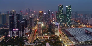 中国白天到晚上日落深圳城市屋顶全景4k时间流逝