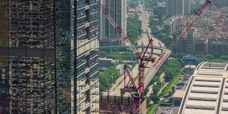中国天光深圳城市建设交通街道屋顶俯视图4k时间流逝