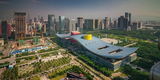 中国深圳阳光日屋顶俯瞰市中心建筑面积4k时间推移