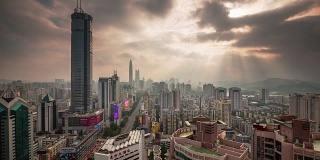 中国日落日出多云的天空深圳城市全景4k时间流逝