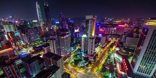 中国高光夜深圳交通街道全景鸟瞰4k时间推移