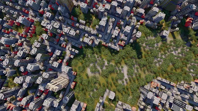 抽象的城市街区与公园区域鸟瞰图