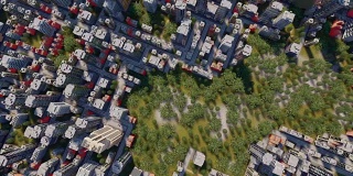 抽象的城市街区与公园区域鸟瞰图