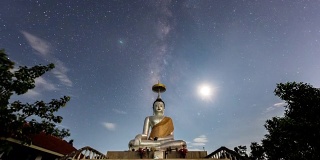 时间流逝-泰国的银河和月亮佛像