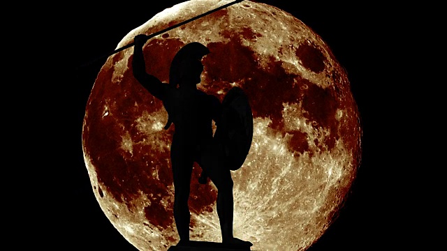 列奥尼达的剪影，这位斯巴达的指挥官有着巨大的月亮