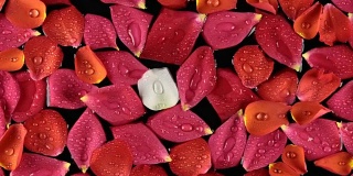 Zoom美丽的玫瑰花瓣与露珠，水疗概念