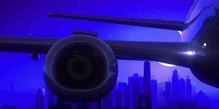 北京中国飞机起飞月亮夜蓝色天际线旅行