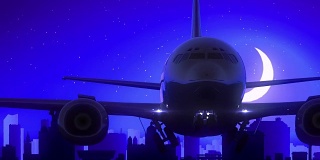 利物浦，英国，英国，飞机起飞，月亮之夜，蓝色天际线旅行