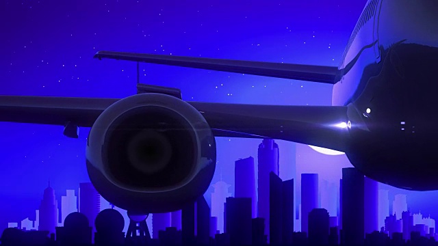 上海中国飞机起飞月夜蓝色天际线旅行