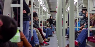 中国广州地铁拥挤车厢乘坐4k时间流逝