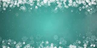 圣诞框架绿色背景。摘要冬季卡片与雪花。