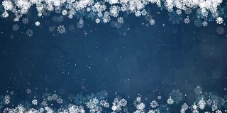 圣诞框架蓝色背景。摘要冬季卡片与雪花。