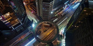 夜灯交通十字路口与圆路距离香港屋顶4k时间