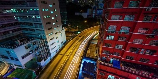 中国夜灯香港城市生活街区交通街道4k时间流逝
