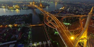泰国曼谷的重要地标和陆路交通枢纽——普密蓬大桥鸟瞰图