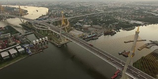 泰国曼谷重要地标普密蓬桥鸟瞰图