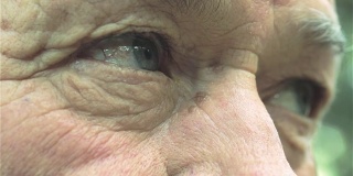 悲伤的老人肖像:一个老人眼睛的特写肖像
