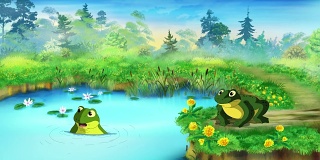 池塘边的绿色青蛙