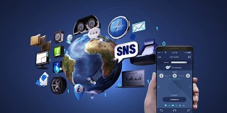 社交媒体应用，使用手机，智能手机，信息娱乐系统，网络。连接互联网，社交媒体服务。未来的技术。