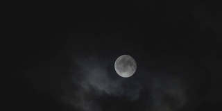 在夜空中，月亮在云的后面，时间流逝。