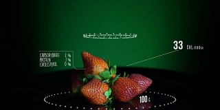 草莓含有维生素、微量元素和矿物质的信息图。能量，卡路里和成分
