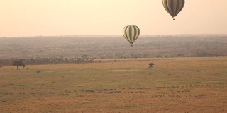 空中漫游:热气球漂浮在成群的斑马上空