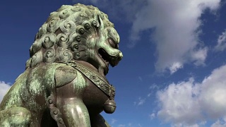 中国北京紫禁城守护狮子铜像视频素材模板下载