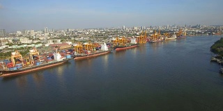 集装箱货船，进出口物流，物流供应链运输概念为航运鸟瞰背景