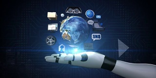 机器人，半机械人手臂，信息娱乐系统，网络。车联网，社交媒体服务。全球网络未来汽车技术。