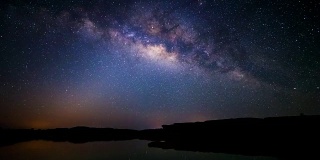银河和日出的时间流逝，山姆潘博克峡谷，乌汶ratchathani，泰国