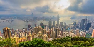 香港城市景观高视点香港太平山顶，中国4K时间流逝(缩小)