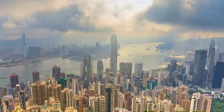 香港城市景观高视点香港太平山顶，中国4K延时(摇摄)