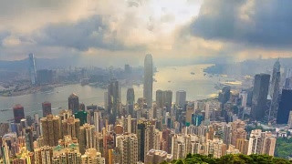 香港城市景观高视点香港太平山顶，中国4K延时(摇摄)视频素材模板下载