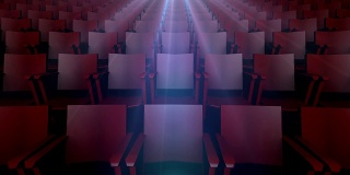 上面有灯光投影的一排排电影座位