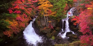 日本日光的龙津瀑布秋景