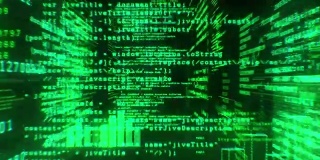 在网络空间中穿越软件代码。毛圈的3 d动画。绿色的颜色。商业和技术概念。