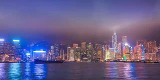 香港从黑夜到白天时光流逝维多利亚港城市景观