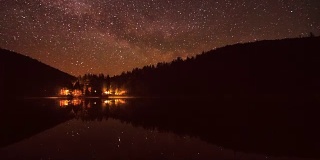 美丽的夜空映在湖面上