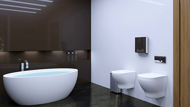 4k. Interior View Of Beautiful Luxury Bathroom