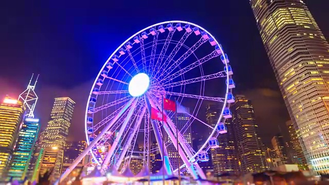 夜间香港观景摩天轮香港地标旅游景点4K延时(缩小)