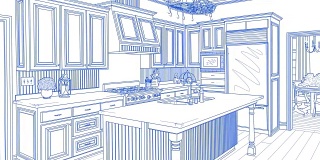自定义厨房从绘图到完成的过渡