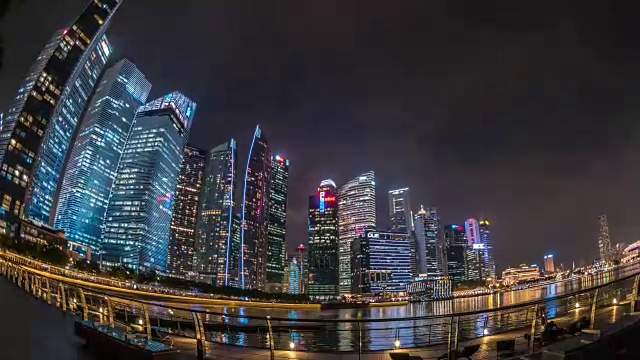 新加坡城市天际线夜景延时(Hyperlapse)，新加坡滨海湾，4K Time lapse