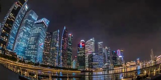 新加坡城市天际线夜景延时(Hyperlapse)，新加坡滨海湾，4K Time lapse
