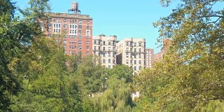 特写:在阳光明媚的纽约，俯瞰中央公园的豪华住宅楼