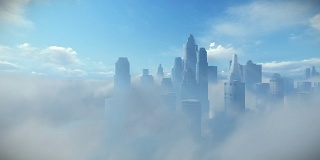 云上的城市天际线，移动相机