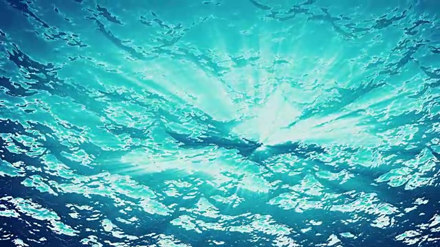高质量的海浪动画从水下漂浮的浮游生物。光线照进来。伟大的流行海洋背景高清，高清晰度4k。