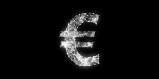 无数的点聚集在一起创造了一个欧元货币符号，低多边形的网络。