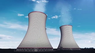 烟熏核电站冷却塔，火电厂，云天空视图图像。视频素材模板下载