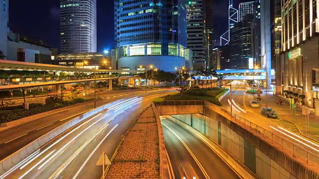 香港夜间交通城市景观4K延时(摇摄)